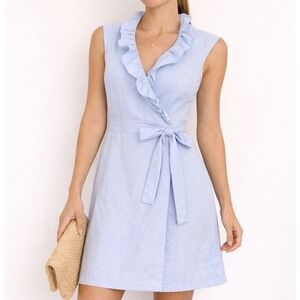 Elizabeth McKay Scotland Wrap Dress S Blue Coquette Ruffle Party Wedding Guest
